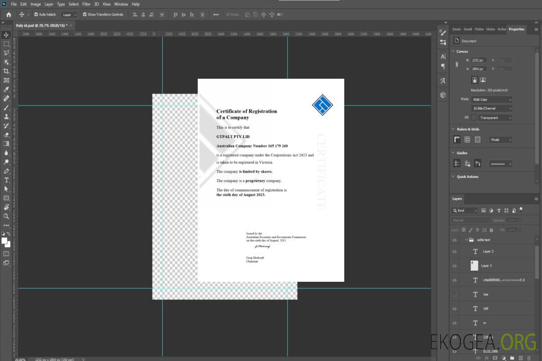 Australie Certificat GTPALT d'enregistrement de société Word et modèle PDF template